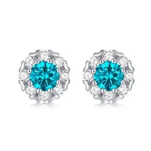 Certified 0.5ct Blue Moissanite Diamond S925 Silver Wedding Earrings